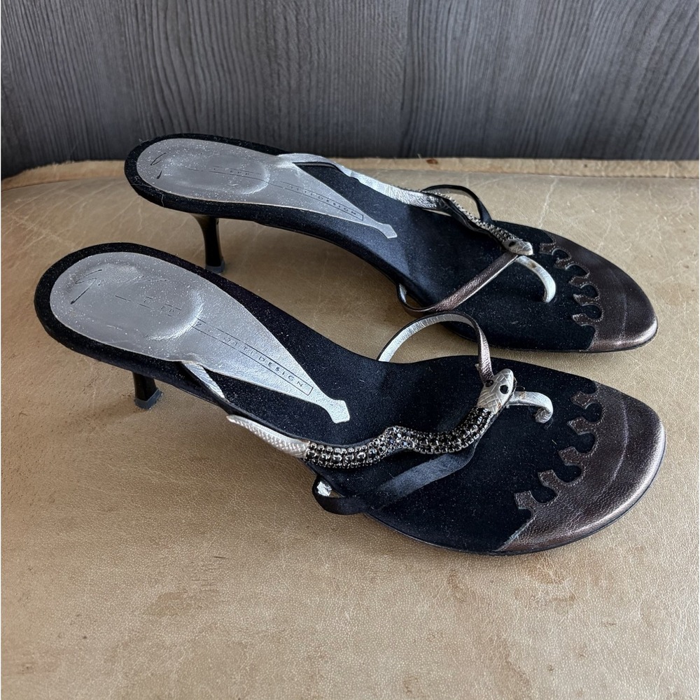 Giuseppe Zanotti Y2K Vintage Snake Crystal Embellished Thong Kitten Heels 36